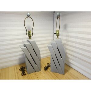 Vintage 1988 Harris Lamps Gray Geometric Modern 3-Stage Step Lamps (Set of 2)